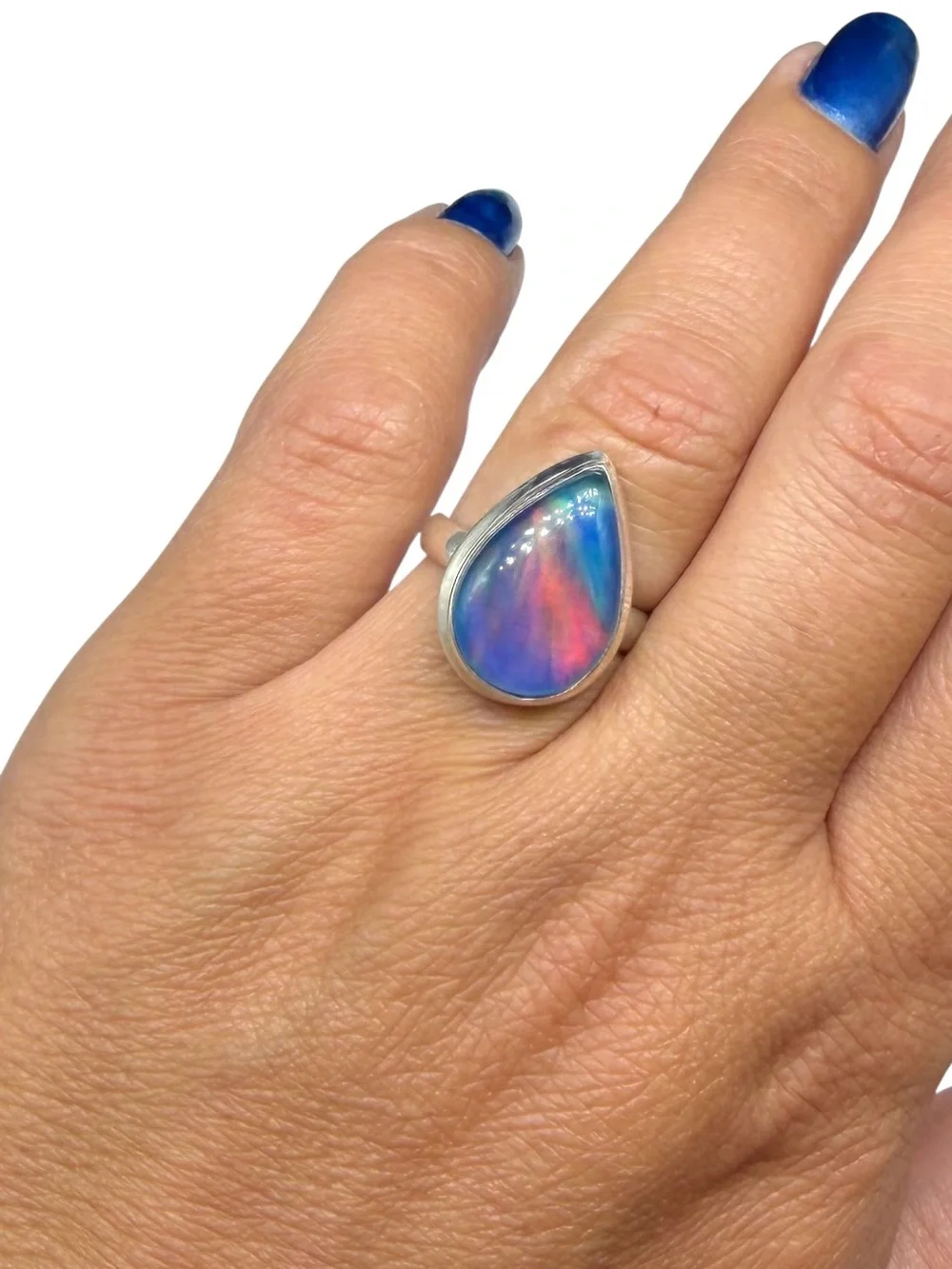 Aurora Fire Opal Ring Size 6.5 Solid 925 Sterling Silver Aura